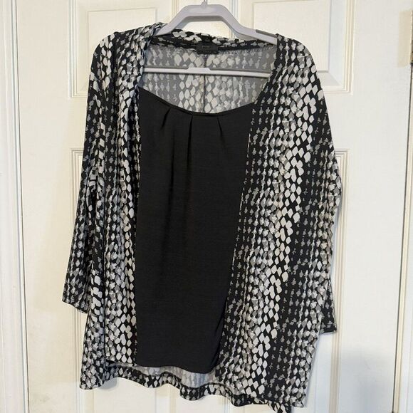 East 5th Silky Polka Dot Cardigan w/ Attached Cami – Black & White, Size Large - Picture 1 of 3